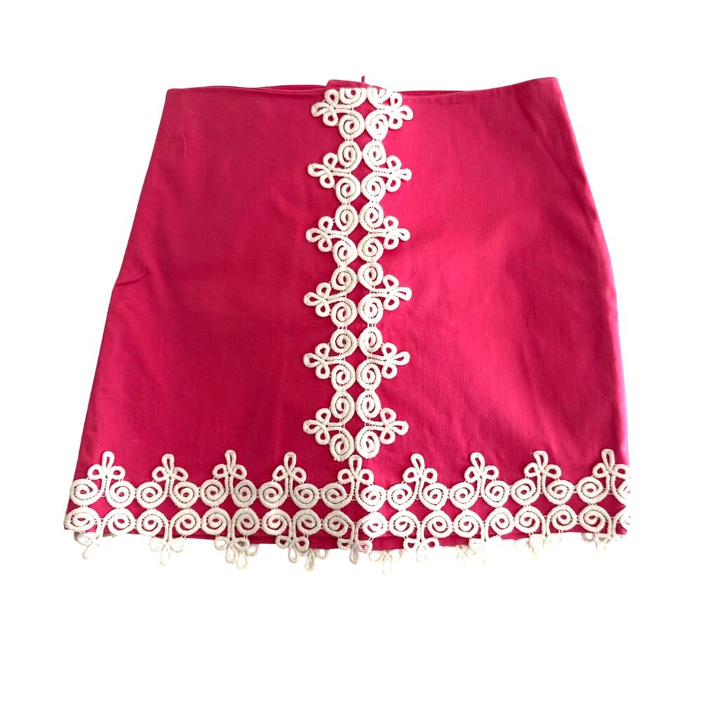 Lilly Pulitzer Pink Mini Skirt White Lace Trim Size 0